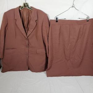 Vintage Women Brown Button Down Top and Skirt Set